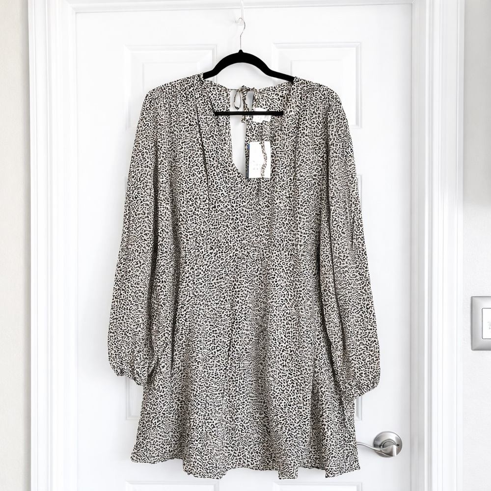 A New Day Leopard Print Tiered Babydoll Short Dress Long Sleeve 1X-3X